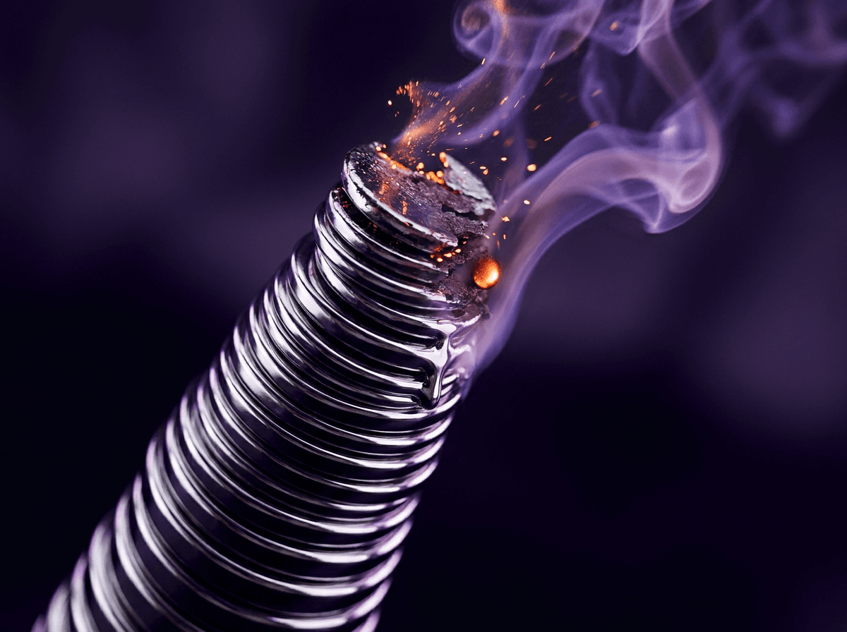 A stack of coins dissolving upward into embers